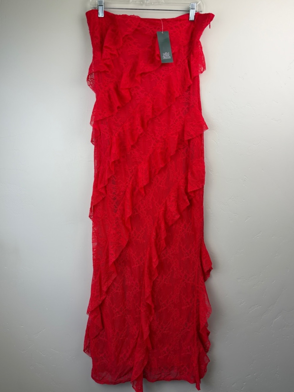 Wild Fable Red Strapless Lace Ruffle Maxi Dress Size M - Picture 2 of 5